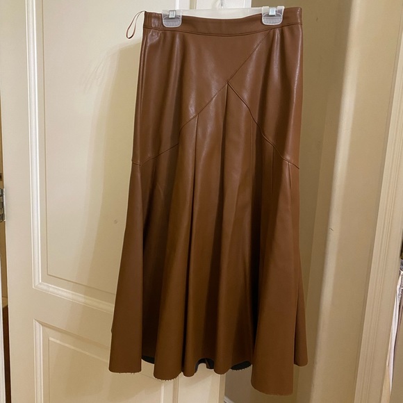 Anthropologie Maeve Mariska Brown Faux Leather Midi Flared Skirt - Picture 4 of 4